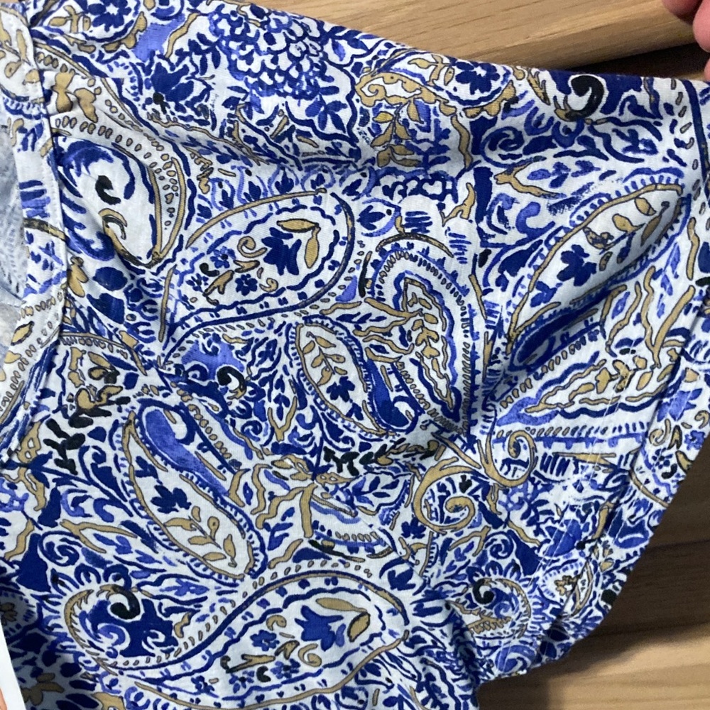 Rafaella Women's Blue and Gold Paisley V-neck Knit Top Blouse short sleeve - Picture 4 of 5